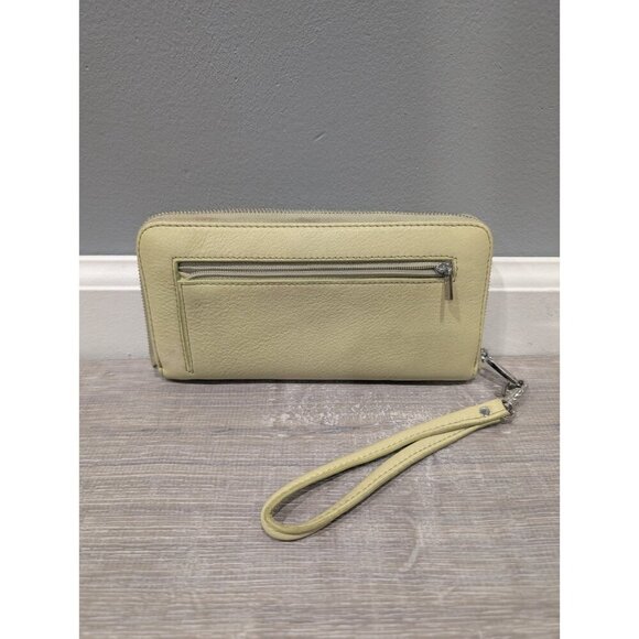 Fossil Light Yellow Green Leather Womens Zip Around Wallet Clutch Wristlet Retro - Picture 2 of 16